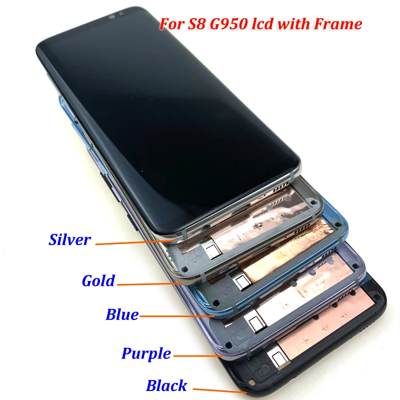 

S8 AMOLED LCD For Samsung Galaxy S8 Plus G950F G955F LCD Display With Frame Touch Screen Assembly Replacement LCD Purple/B