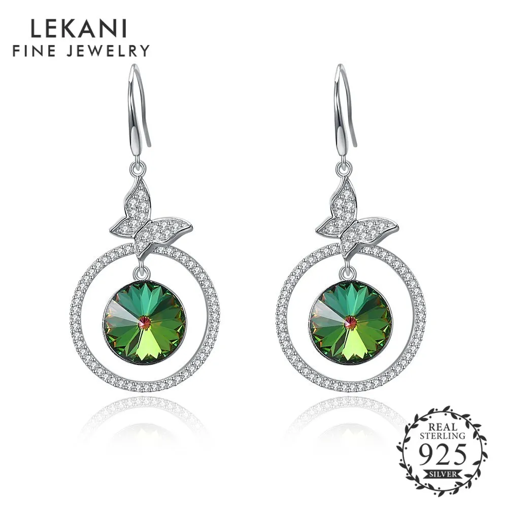 

LEKANI New 925 Sterling Silver Crystals from Swarovski Swallow Cute butterfly Exaggerated Popular Round Circle Dangle Earrings