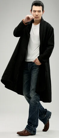Крутой этнический тренд, Модный Плащ от ветра mianiiwaitao, длинная куртка, пальто - Цвет: Черный