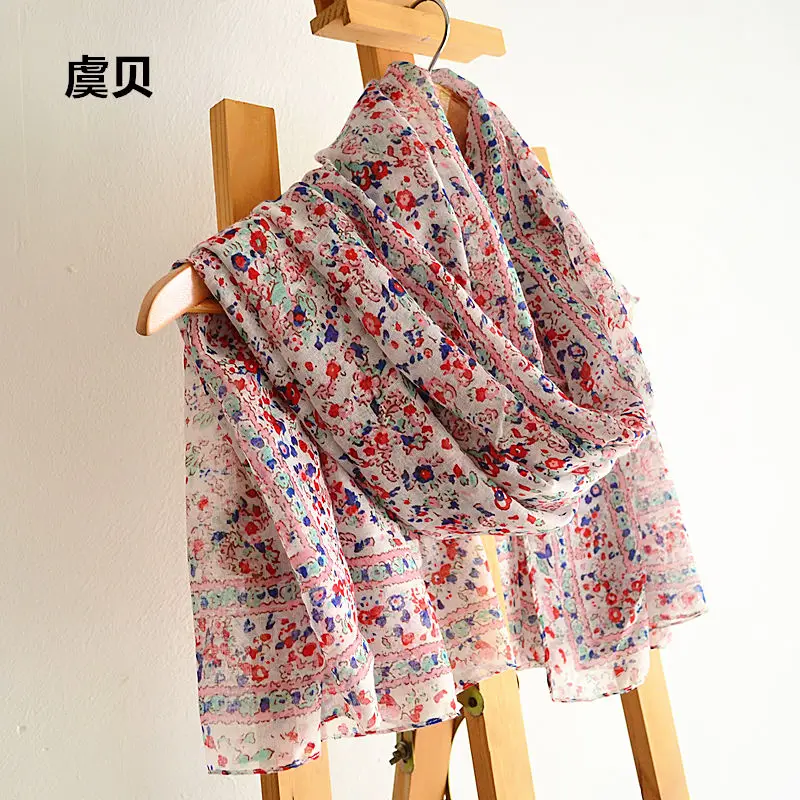 

Quality goods polyester flowers floral printed long white scarves summer autumn woman shawl beach scarf air conditioning wrap