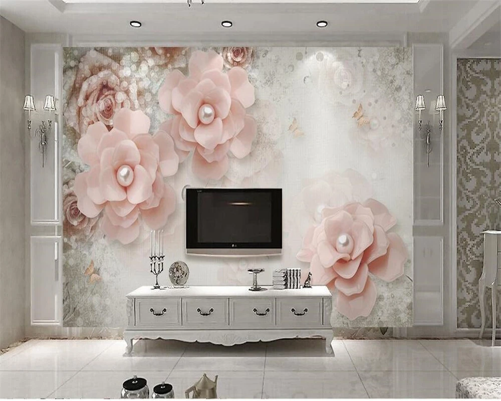 Us 81 46 Di Scontobeibehang Foto Carta Da Parati Elegante 3d Stereo Del Fiore Della Perla Casa Moderna Tv Soggiorno Sfondo Muro Di Carta Da Parati