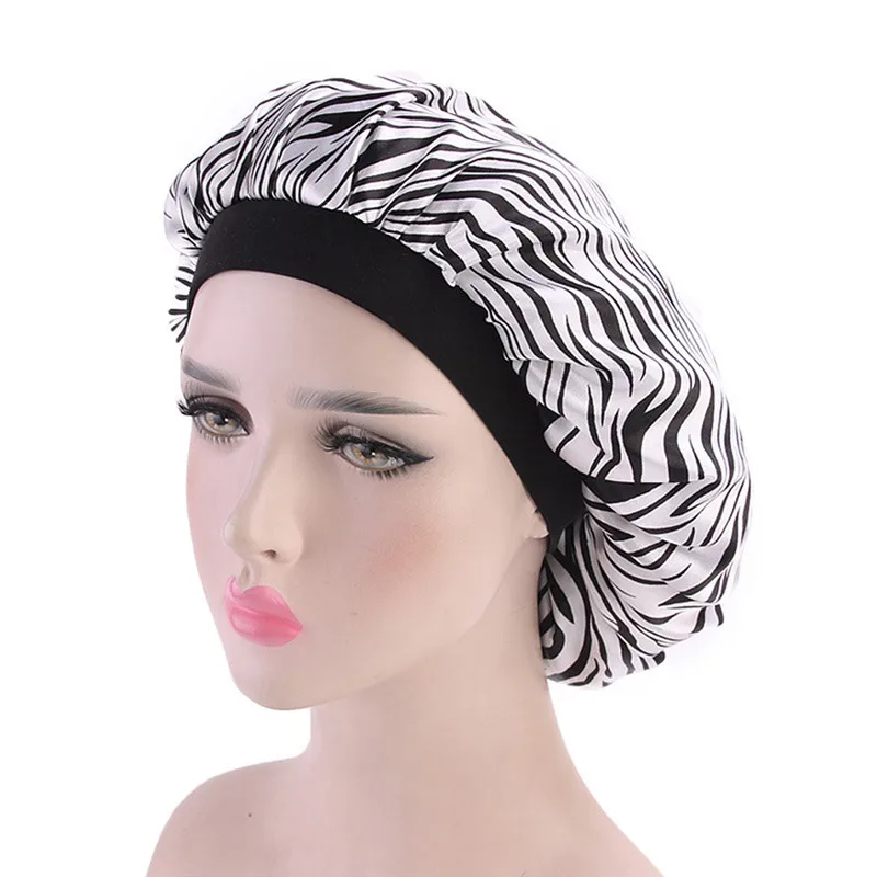Muqgew Soft Silk Hair Bonnet Zebra Printed Unisex Satin Cap Bonnet Hair