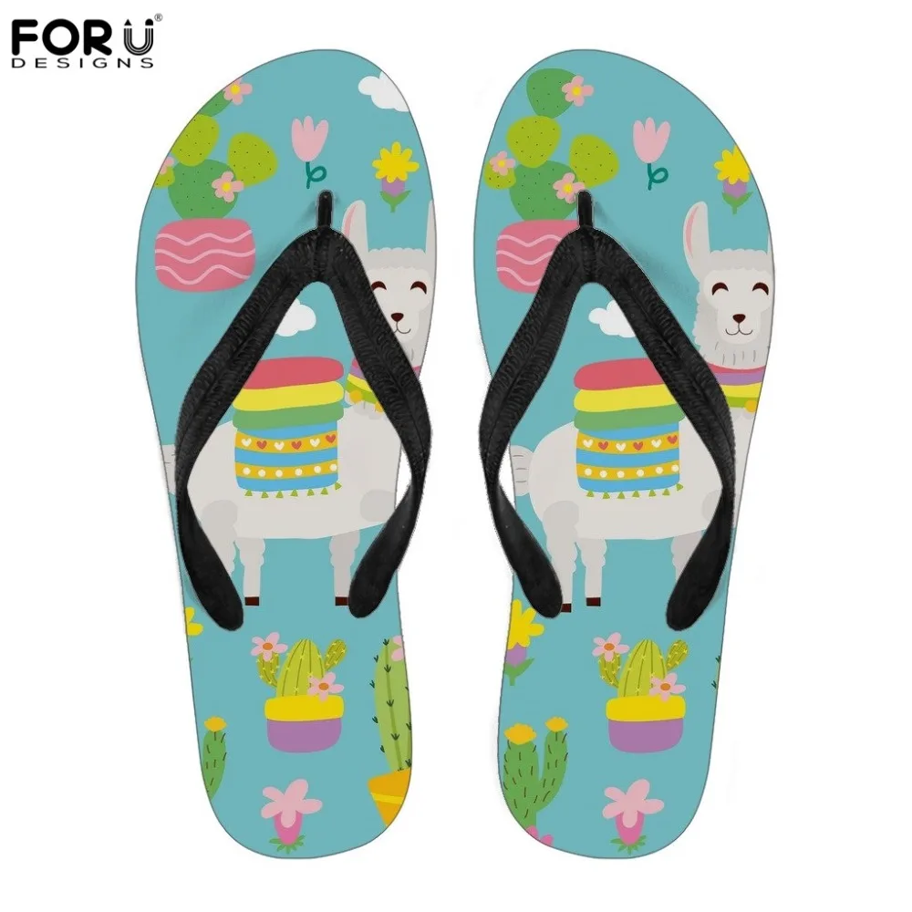 

FORUDESIGNS Cartoon Cute Alpaca Fashion Brand Women's Flip Flops Summer Casual Slippers House Flipflops Woman Beach Water Shoes