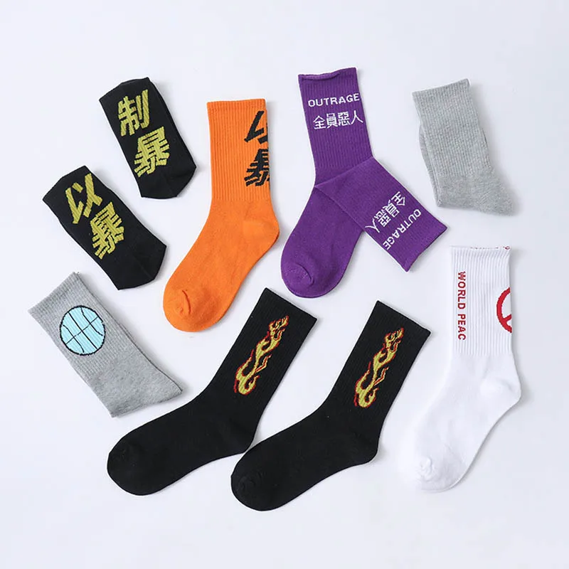 

2019 Men's funny cotton happy socks street fashion brand hip hop personality sports Mid tube sock Chinese art socks man