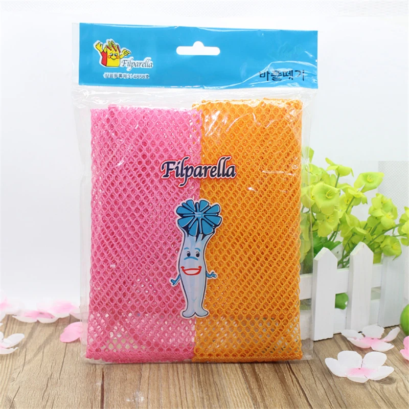 

2pcs/set High Efficient Mesh Environmental Washing Dish Towel Magic Kitchen Cleaning Cloth Non-stick Oil Wiping Rags Towel Bag