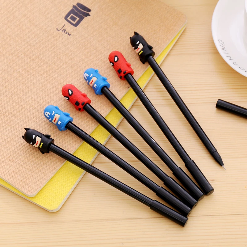 

10 pcs/lot Creative Cartoon Super Hero Gel Pens School And Office Stationery Supplies Black Ink Blue Ink 0.38mm