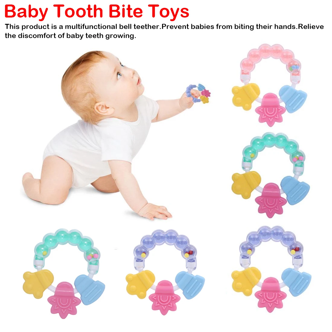 

Safe Toy Baby Teether Teething Chew Toys Silicone Rattle Gum Babies Dental Care Silicone Baby Teether Molar Ring