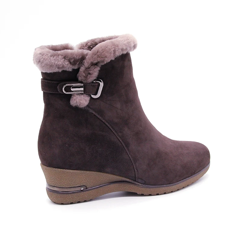 Leder Größe Marke Keile Stiefel Große Schuhe Neue Pelz Echtes Schnee Volles Frauen Winter Knöchel 2019 Einem Brown Wolle wxBI1x