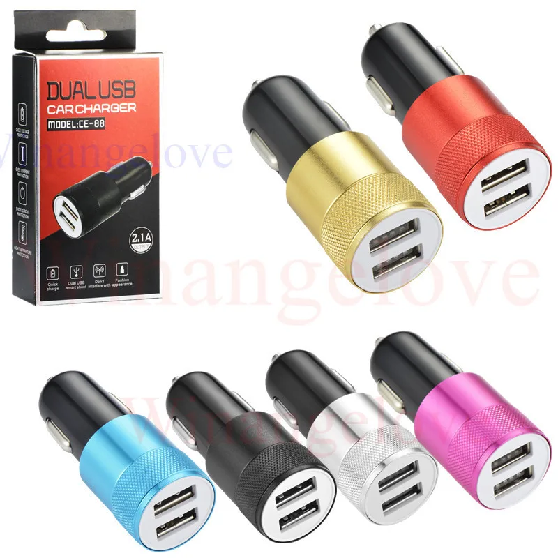 Dual usb Ports Car charger 2.1A+1A Aluminum Alloy auto power car