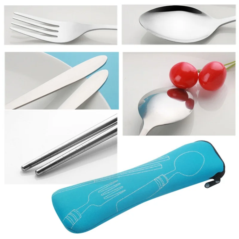 

2019 4 Pcs/Set Stainless Steel Fork Spoon Chopsticks Travel Ourdoor Camping Cutlery Tools Portable Stainless Steel Tableware