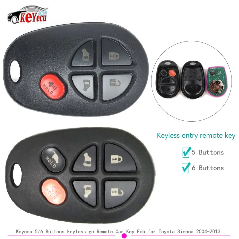

KEYECU 5/6 Buttons keyless go Remote Key Fob for Toyota Sienna 2004 2005 2006 2007 2008 2009 2010 2011 2012 2013 FCCID:GQ43VT20T
