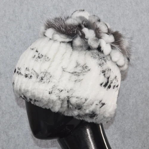 Вязаная женская шапка ручной работы, настоящий мех кролика, топ из лисьего меха, кепки с цветами, женская зимняя теплая Роскошная шапка из натурального меха кролика рекс - Цвет: color 8