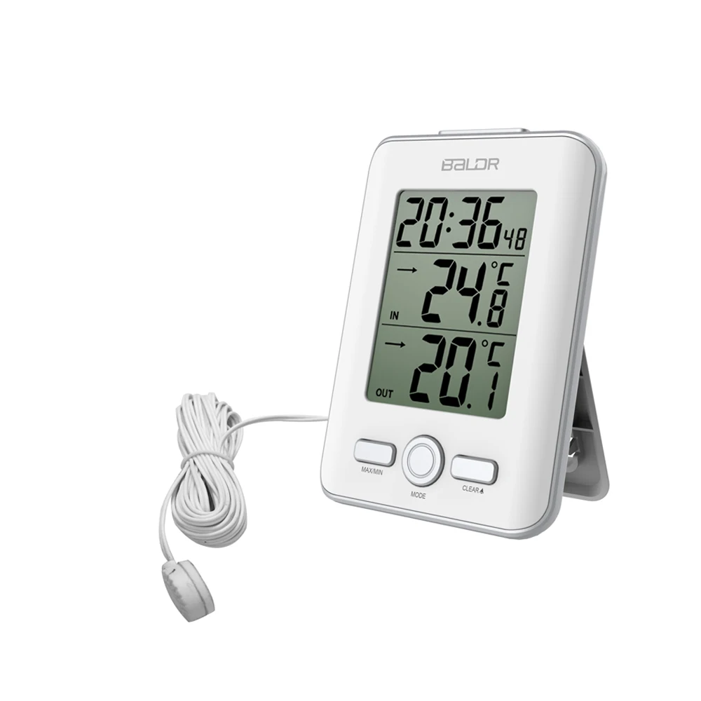 Baldr Digital Clock Thermometer Wired Sensor Probe Indoor Outdoor LCD