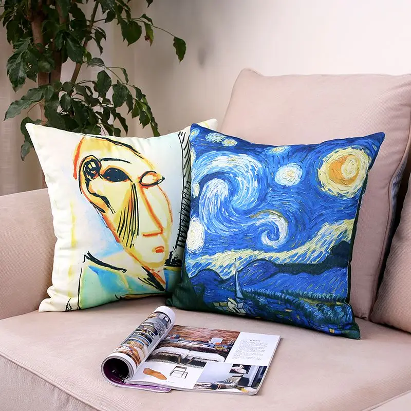 Faced European Classical Art Sofa Pillow Cushion Without Core Living Room Van Gogh Star Apricot Flower Oil Pillow Back