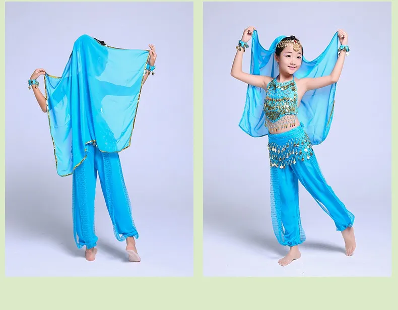 4 шт./1 компл. для девочек Профессиональный Индия танцевальная одежда Дети танец живота костюмы для девочек Египет Belly Танцы костюм для