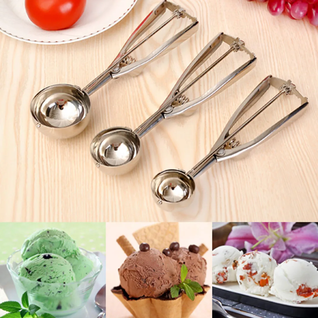 Wholesale 4cm/5cm Kitchen Ice Cream Scoop Potato Scoop Stainless Steel