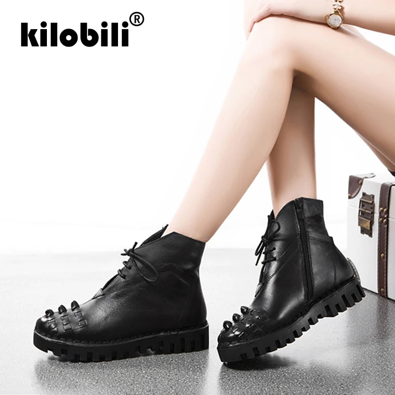 Kilobili/зимние ботинки 2018 г. женские зимние из натуральной кожи плюшевые ботильоны