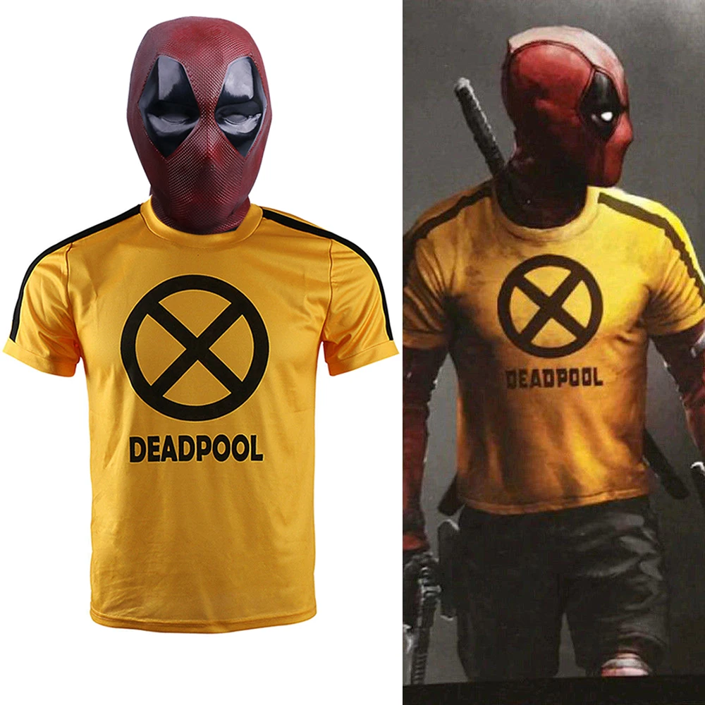 2018 Movie Deadpool 2 T shirt Deadpool Mask Yellow Sleeve Cosplay Mens