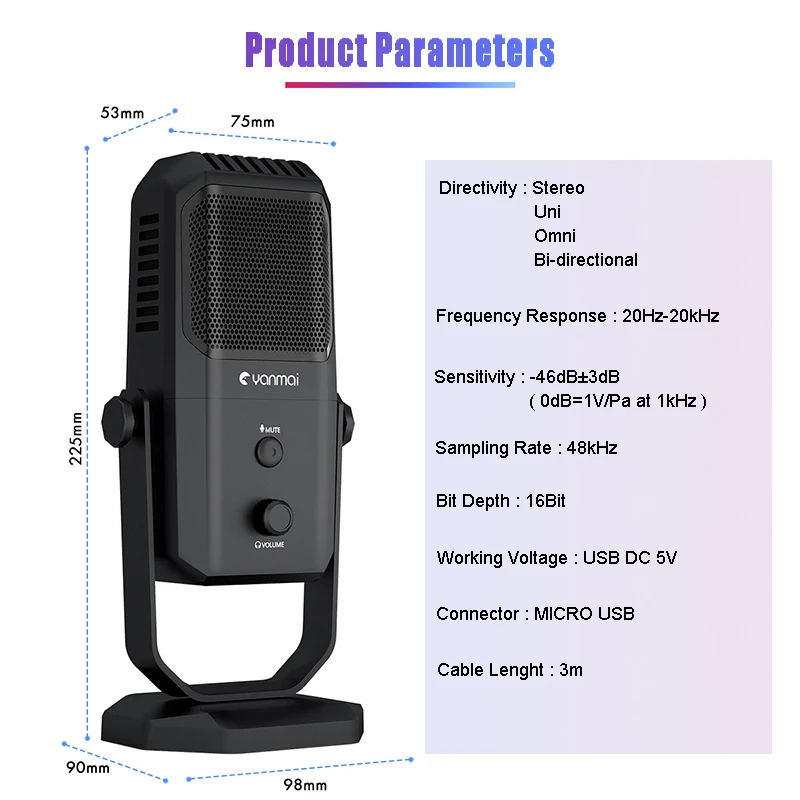 FELYBY SF-900 конденсатор Профессиональный Запись USB микрофон для игр, подкастинга, инструмент пикап караоке стерео микрофон