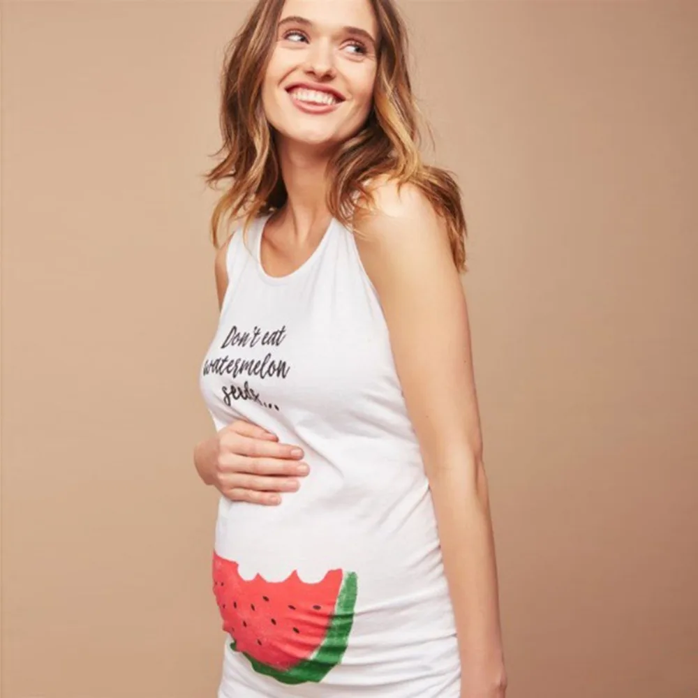 Puseky длинный жилет для беременных женщин топы летние с круглым вырезом без рукавов с принтом арбуза Плюс Размер майка для беременных футболка Повседневная
