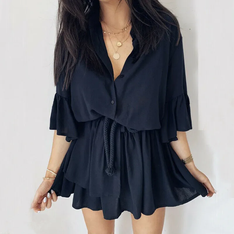 

Fashion Women Dress Sexy Ruffles V Neck Dresses Bodycon Female Beach Dress Summer Casual Solid Color Holidaty Party Mini Dresses