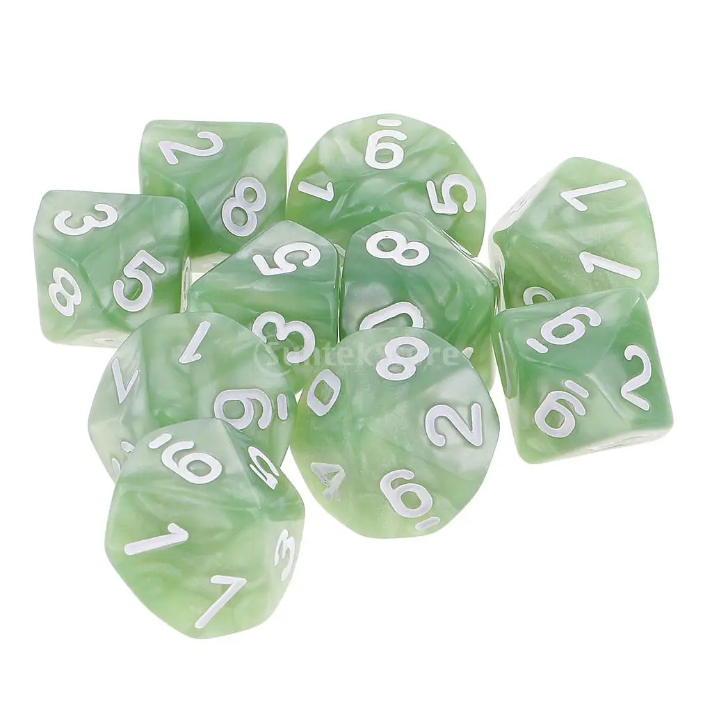

10pcs 10 Sided Dice D10 Polyhedral Dice for Dungeons and Dragons Game Green