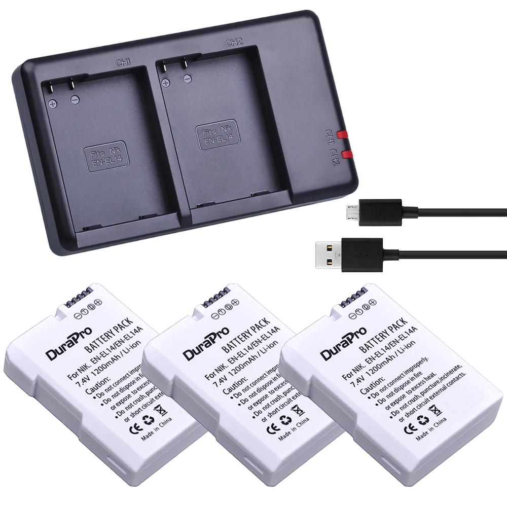 

3Pcs EN-EL14 EN EL14 ENEL14 Battery + USB dual Charger for Nikon D3100 D3200 D3400 D5100 D5200 D5300 D5600 DF P7000 P7100 P7800