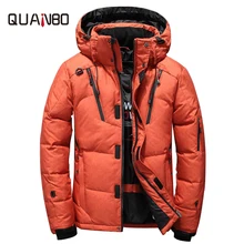 QUANBO Новое поступление дизайнерский толстый теплый зимний модный пуховик для отдыха мужской короткий приталенный пуховик с капюшоном