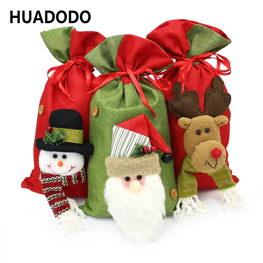 

HUADODO 20*37cm Christmas Gift Bags Santa Claus Snowman Reindeer Gift Holders for Kids Christmas Tree Ornaments Supplies Big Bag