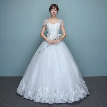 

Fansmile New Vintage Tulle Vestidos de Novia Lace Ball Gown Wedding Dress 2020 Princess Bride Wedding Dress FSM-645F