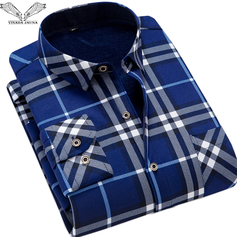 

VISADA JAUNA A variety of Men's Casual Fleece Shirt Winter Long-sleeved Plaid Plus Velvet Thickening Soft Cold Warm Shirt N9023