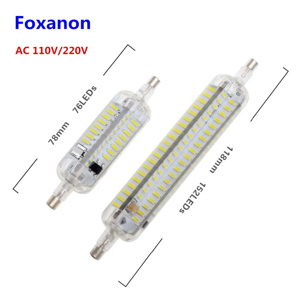 Foxanon R7s Светодиодная лампа 78 мм 7 Вт Светодиодная кукурузная лампа 118 мм 15 Вт AC 110 В 220 В R7s 4014 SMD светодиодные лампы заменить галогенные лампы 50 Вт 110 Вт светильник