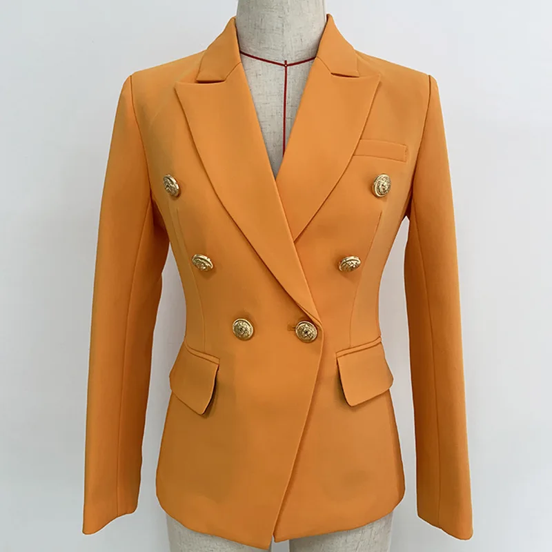 Runway Designer Formally Blazer Women Gold Lion Buttons Double Breasted Ladies Office Blazers Coat Clothes Jackets Plus Size-3XL