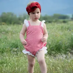 Everweekend милое платье Дети младенческой плед Холтер спинки комбинезон с дырками обувь для девочек Pathcwork красный цвет летний праздник Ins
