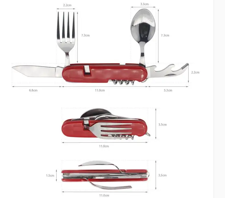 Портативный складные столовые приборы Многофункциональный столовые приборы для кемпинга Столовые приборы, вилка, ложка вина Нож для ножа для бутылок 6-в-1
