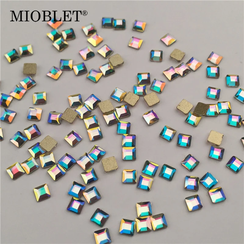  1 Pack 10Pcs Rainbow AB Nail Art Rhinestones 3D Glass Crystal Gem Blue/Green Flame Colorful Flat Ba