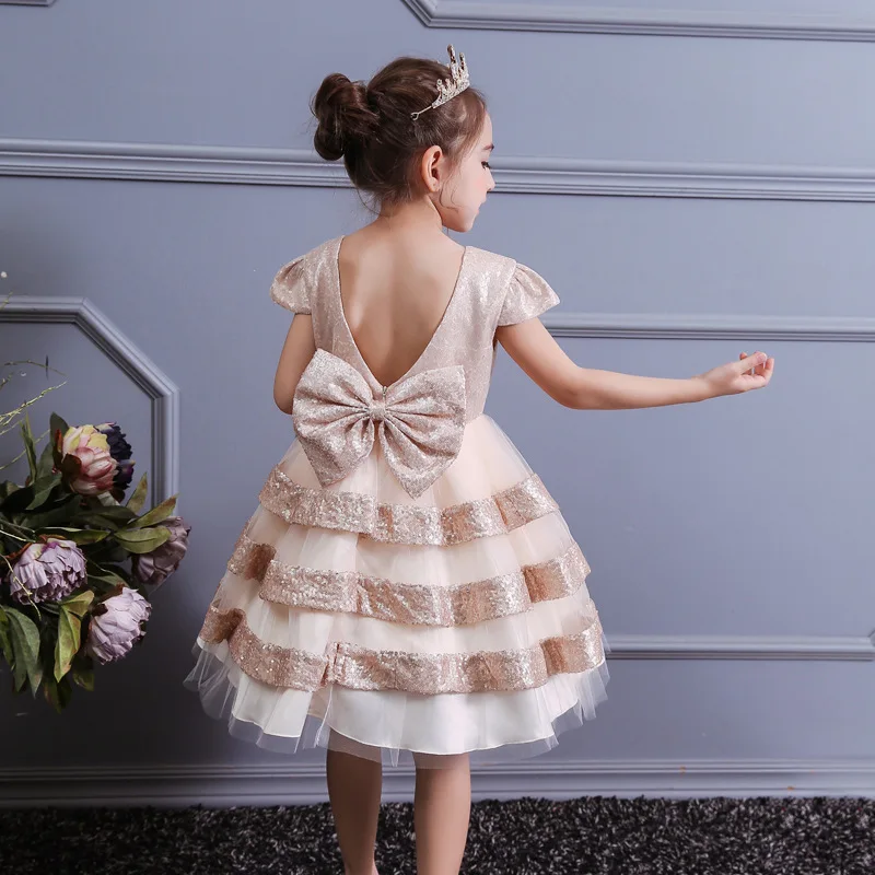 2019 Girls Dress Pegeant Sequined Backless Kids Dresses For Girls Wedding Party Princess Dresses Baby Girls Layered Tutu Dresses (5)