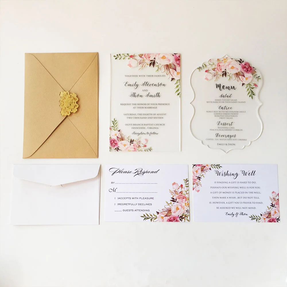  Customized Rustic Water Color Style 5x7inch Frosted Acrylic Wedding Invitation Cards 100 Sets Per L - 32850743930