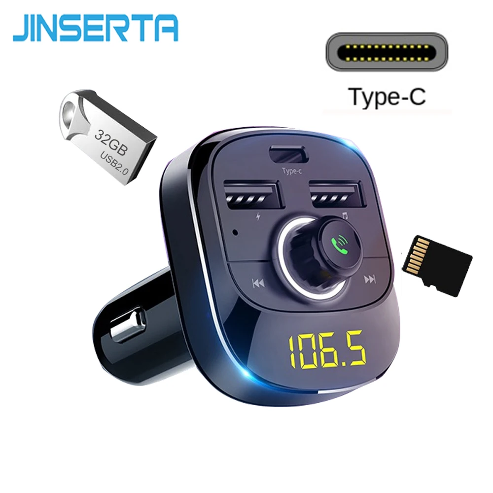 Автомобильный MP3 аудио плеер JINSERTA 12 В 24 Bluetooth FM передатчик HandsFree Type C быстрое