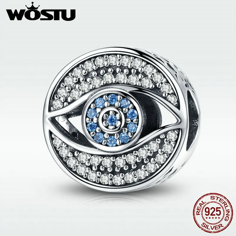 WOSTU романтическое серебро 925 пробы Lucky Blue Eye прозрачный CZ ограждение