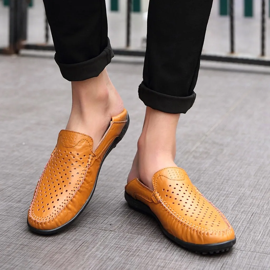 

New Summer Men Shoes Casual Luxury Brand 2019 Genuine Leather Mens Loafers Moccasins Italian Breathable Slip on Boat Shoes#G4