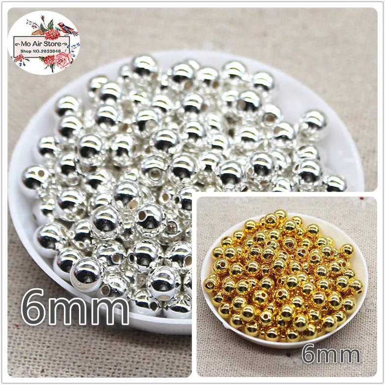

300pcs/lot 6mm gold/silver color round Beads ABS Resin Beads Jewelry Crafts