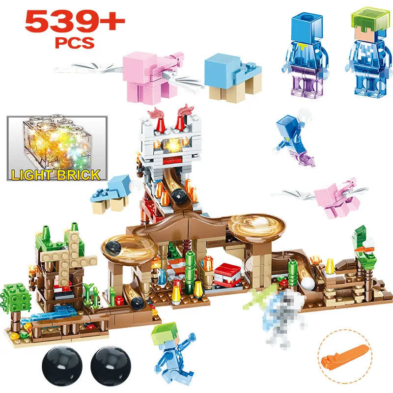 

539Pcs My World 3D Lights Bricks Compatible LegoINGLY Minecraft Track Beads Castle Figures DIY Building Blocks Toys For Children