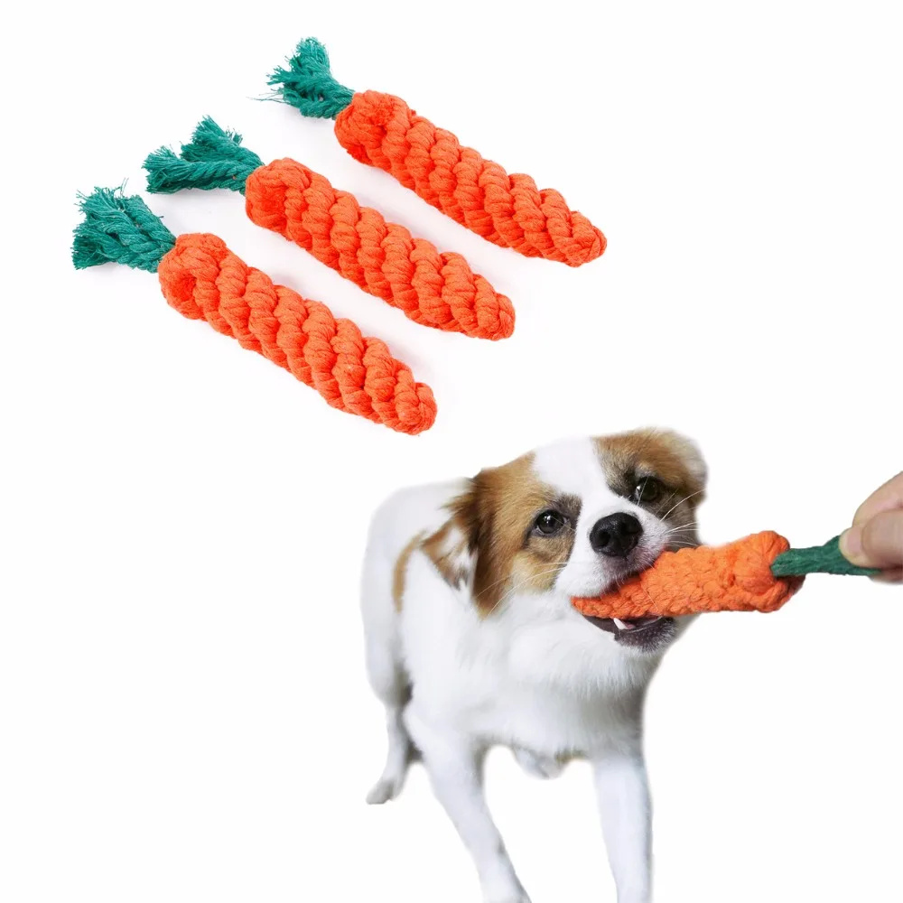 Pet Durable Cotton Teeth Cleaning Carrot Design Toy Biting for Small Medium Dog Tug of War Fetch