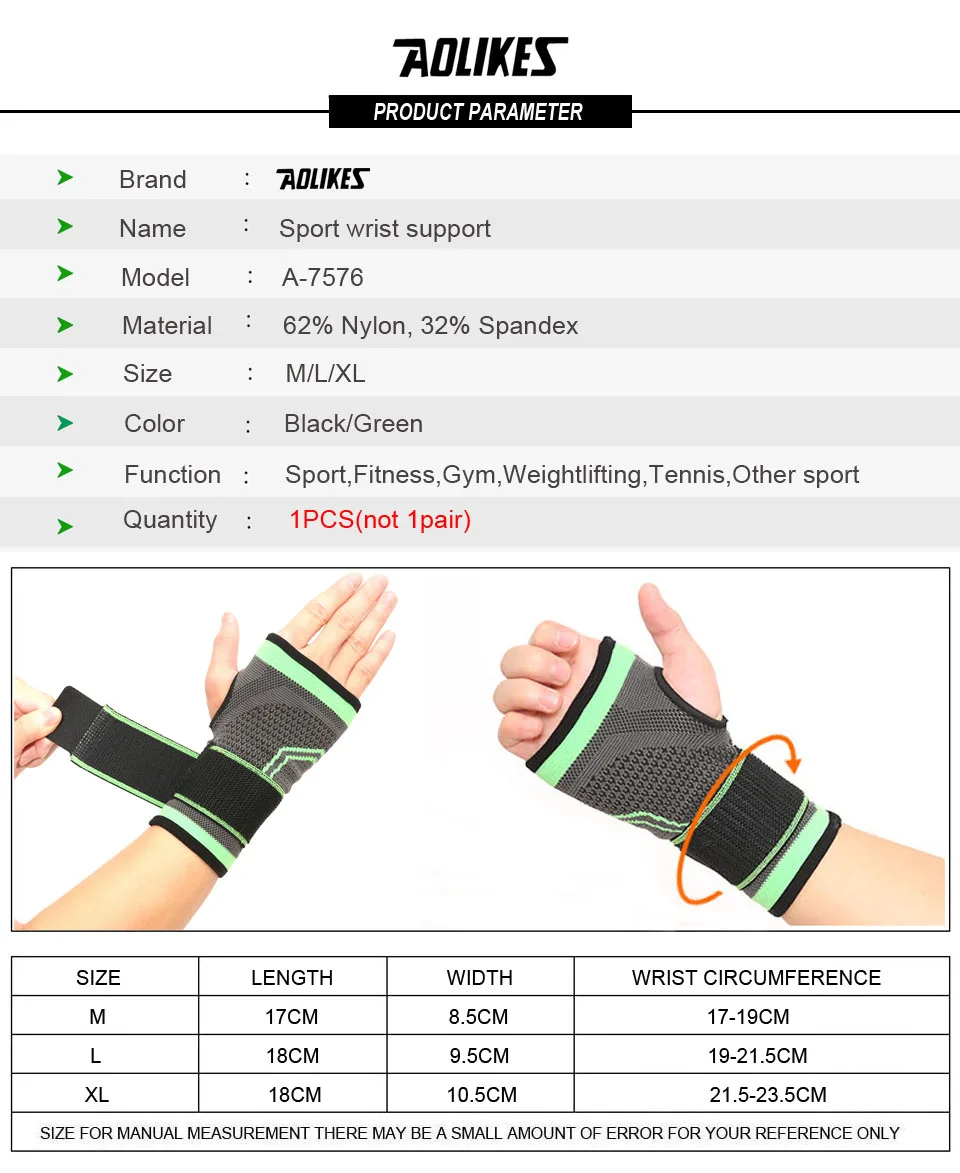 AOLIKES 1 шт. регулируемый браслет эластичные бинты для запястья повязки для тяжелой атлетики Powerlifting дышащие нарукавные повязки