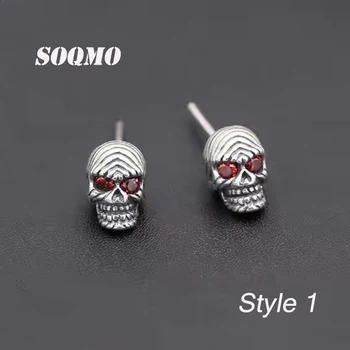 

SOQMO 925 Sterling Silver Jewelry Punk Skull Studs Set for Hiphop Boys and Girls Vintage Real 925 Earrings Korean Skeleton Type