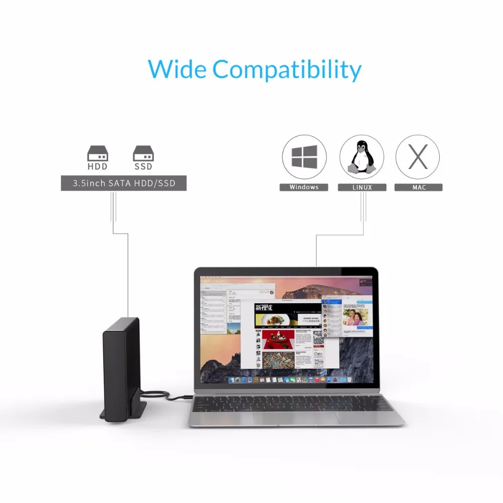 Baratos Carcasa de disco duro de aluminio ORICO USB3.0 a SATA3.0 3,5 pulgadas HDD soporte de estación de acoplamiento UASP 12V2A Power