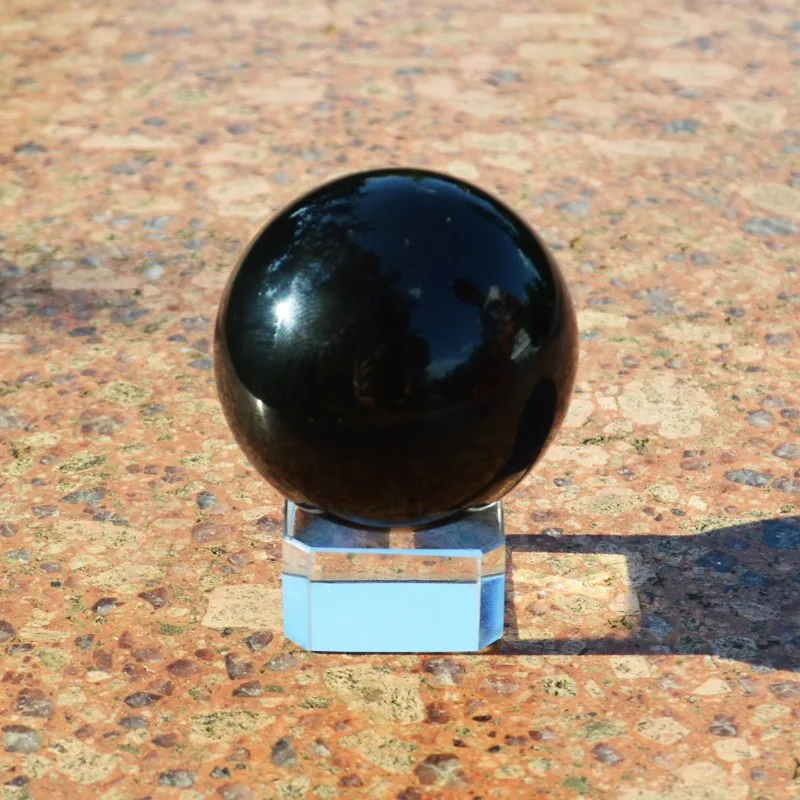 

60mm Quartz Black Crystal Glass Ball Smooth Feng Shui Healing Balls Sphere Products Craft Stand Base Decorative Home Sovenir