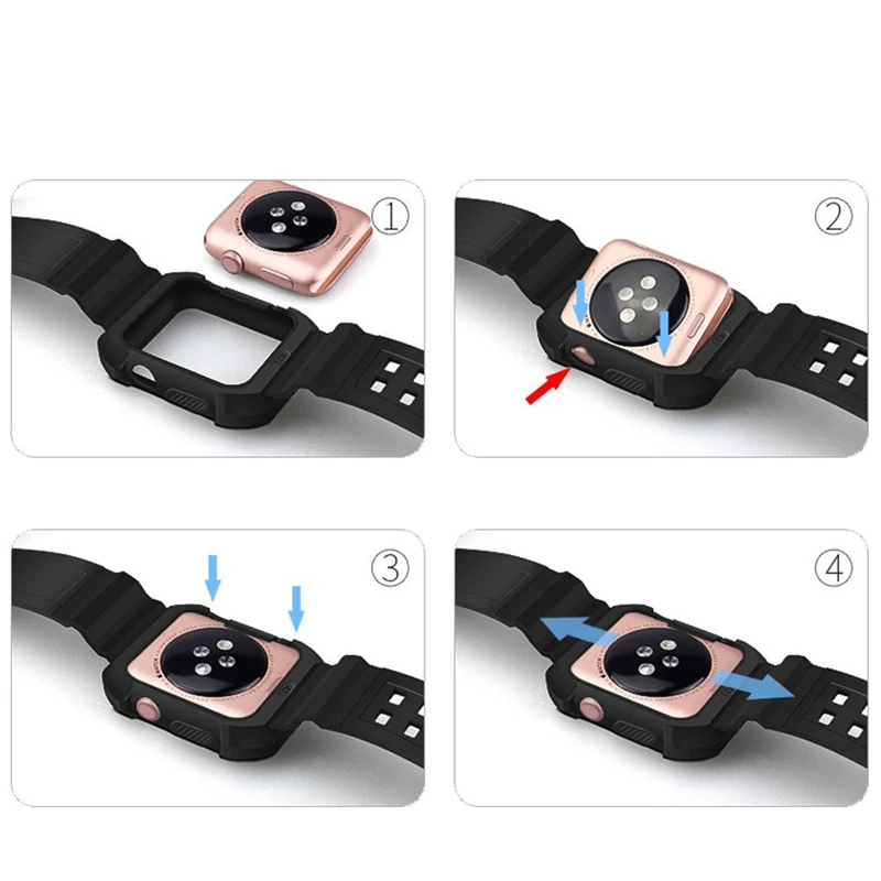 Противоударный прочный армированный чехол с силиконовым ремешком для Apple Watch Series