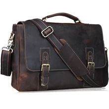 2017 Handmade Crazy Horse Genuine Leather Briefcases 14″ Laptop Bag Shoulder Bag Fashion Vintage Handbag Dark Brown 8069